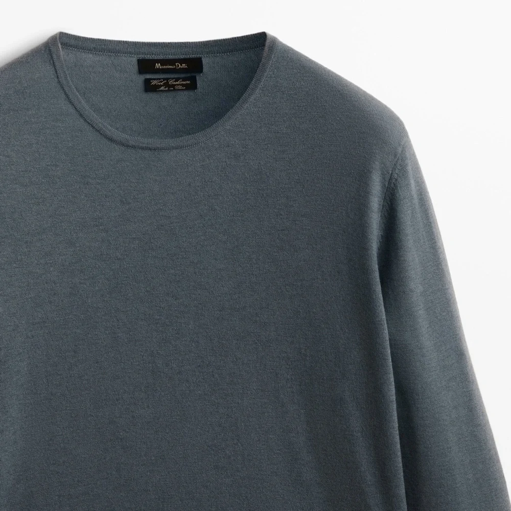 NWT. Massimo Dutti Man Gray Merino Wool/Cashmere Crew Neck Sweater. Size L.